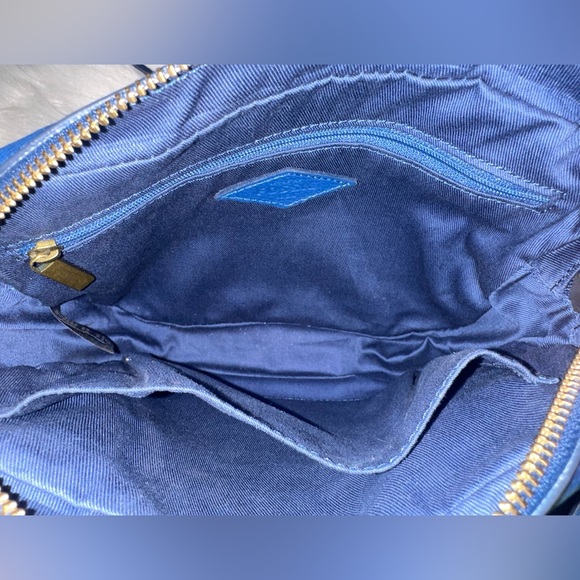 Fossil Kendall Blue Leather Tasseled Crossbody Boho Handbag - Picture 10 of 12